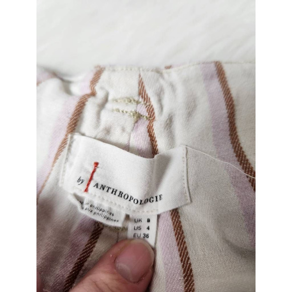 Anthropologie Womens Paperbag Shorts White Red Stripe Stretch Pull On‎ Pockets 4 - Picture 5 of 6